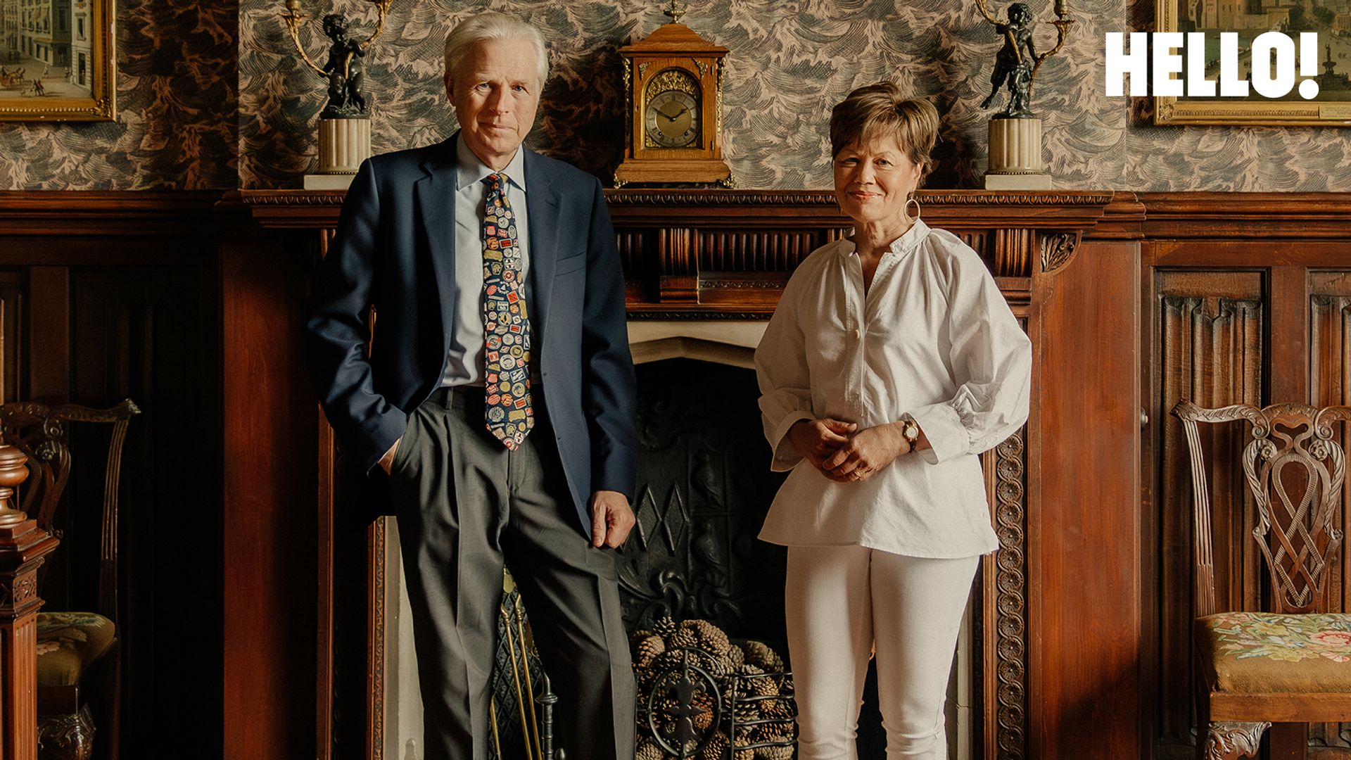 Lord and Lady Montagu standing in the Oak Room
