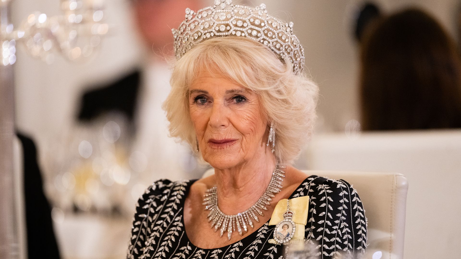  Camilla, Queen Consort attends a State Banquet at Schloss Bellevue, hosted by the President Frank-Walter Steinmeier and his wife