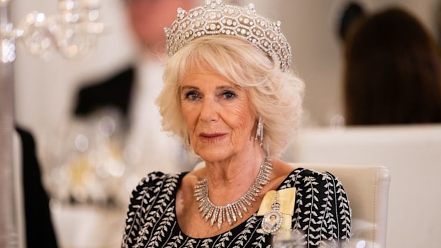  Camilla, Queen Consort attends a State Banquet at Schloss Bellevue, hosted by the President Frank-Walter Steinmeier and his wife
