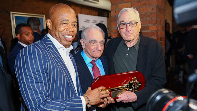 New York City Mayor Eric Adams, Director Martin Scorsese, and Actor Robert De Niro attend the Tribeca Festival Opening Night Reception at Tribeca Grill on June 07, 2023 in New York City