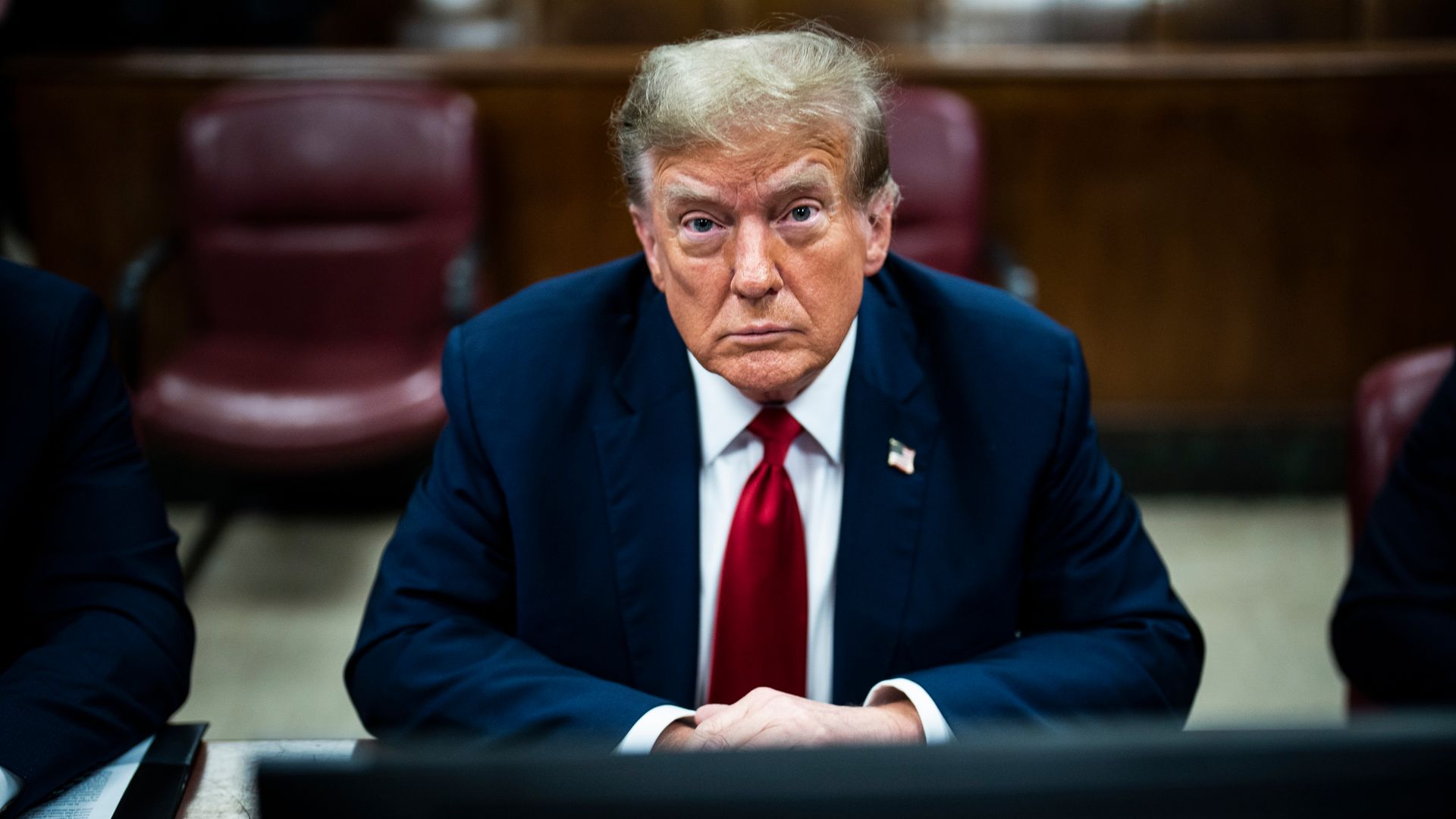 Former U.S. President Donald Trump appears ahead of the start of jury selection at Manhattan Criminal Court on April 15, 2024 in New York City. Former President Donald Trump faces 34 felony counts of falsifying business records in the first of his criminal cases to go to trial