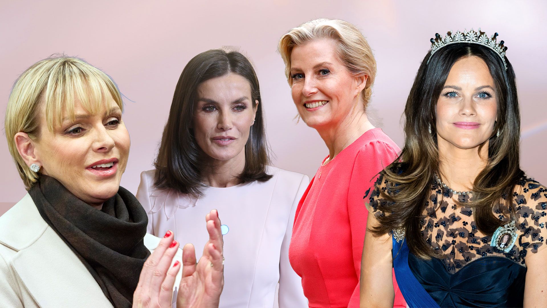 combined images of Princess Charlene, Queen Letizia, Duchess Sophie and Princess Sofia