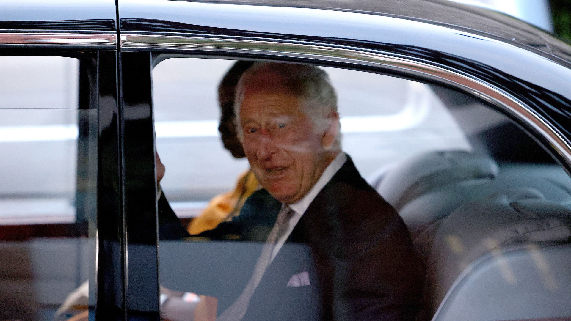 King Charles III seen leaving St James's Roman Catholic Church on George Street 