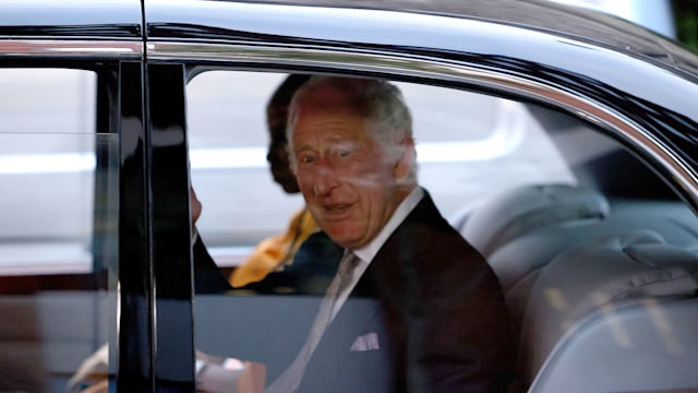 King Charles III seen leaving St James's Roman Catholic Church on George Street 