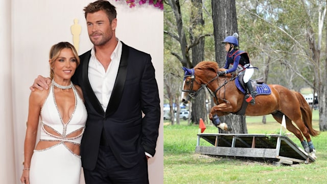 Chris Hemsworth with wife Elsa, their daughter India on horseback