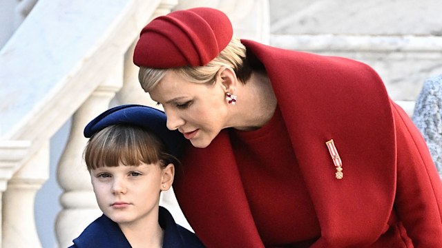 Princess Gabriella and Princess Charlene in coats 