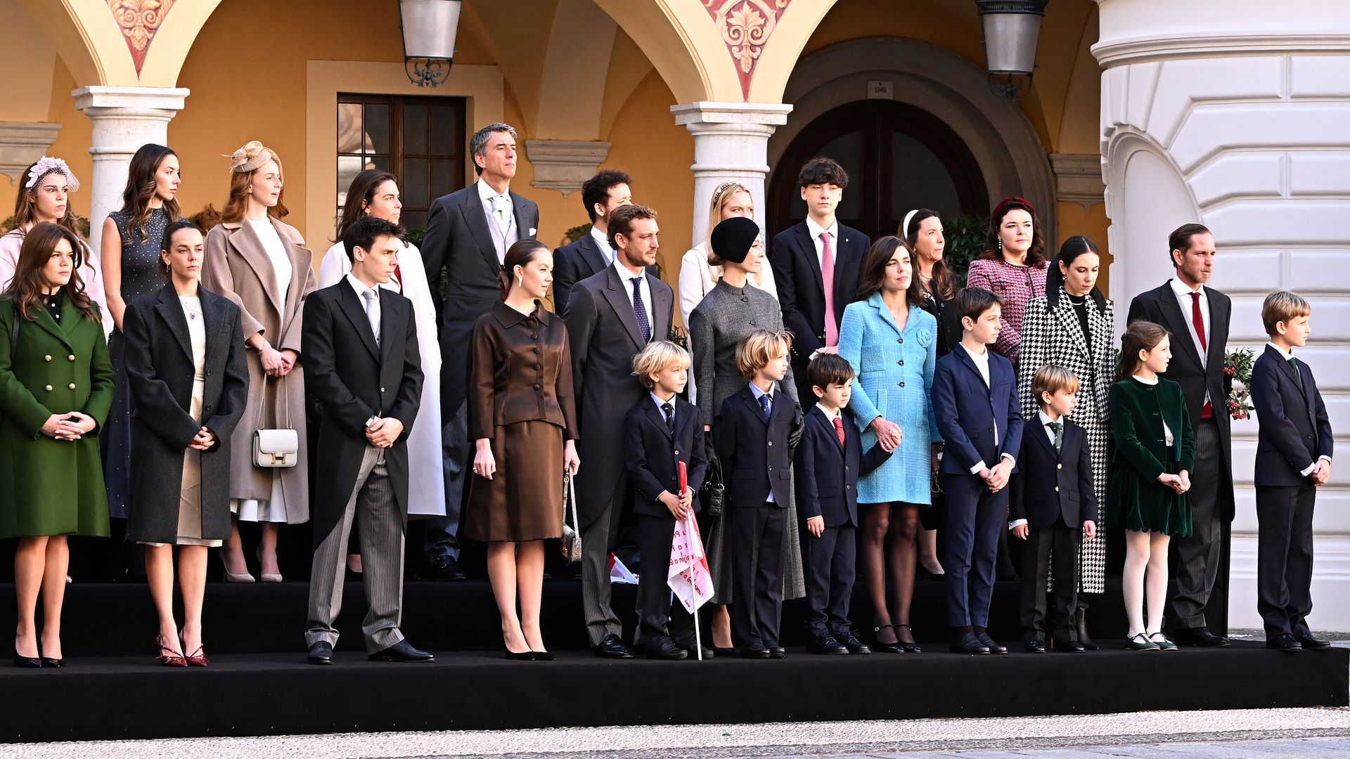 Camille Gottlieb, Pauline Ducruet, Louis Ducruet, Princess Alexandra of Hanover, Pierre Casiraghi, Francesco Casiraghi, Beatrice Borromeo, Stefano Casiraghi, Balthazar Rassam, Charlotte Casiraghi, Raphael Elmaleh, Maximilian Casiraghi, Tatiana Santo Domingo, India Casiraghi, Andrea Casiraghi and Sacha Casiraghi attend the Monaco National Day o