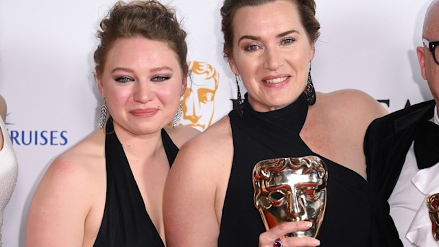 LONDON, ENGLAND - MAY 14: Mia Threapleton and Kate Winslet with the Single Drama Award for 'I Am Ruth' during the 2023 BAFTA Television Awards with P&O Cruises at The Royal Festival Hall on May 14, 2023 in London, England. (Photo by Karwai Tang/WireImage)