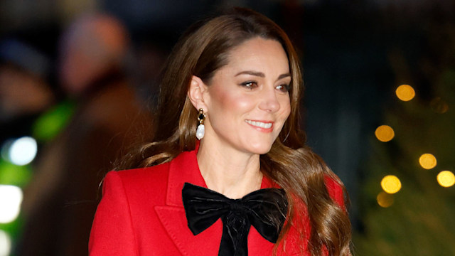 Catherine, Princess of Wales in red coat with black bow