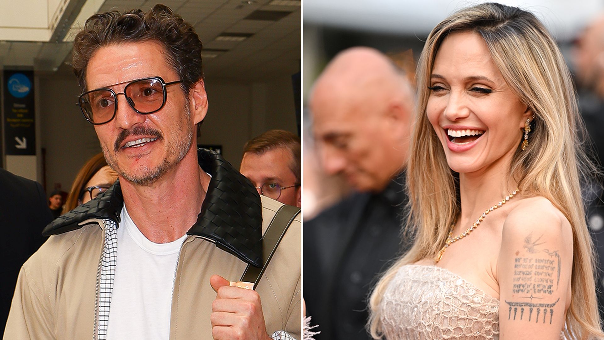 Split image of Pedro Pascal and Angelina Jolie