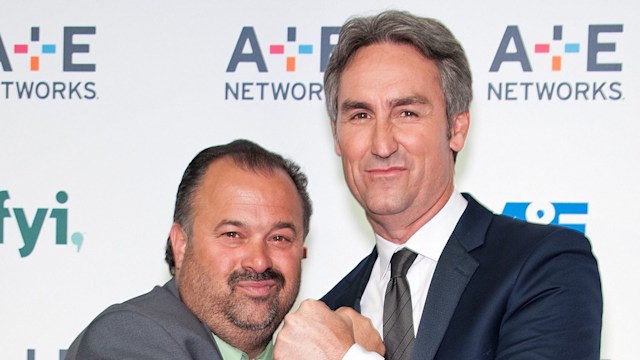 Frank Fritz and Mike Wolfe attend A+E Network's 2015 Upfront at Park Avenue Armory on April 30, 2015 in New York City