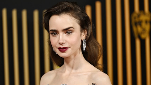 Lily Collins wearing a wine-hued lip at the BAFTAs 