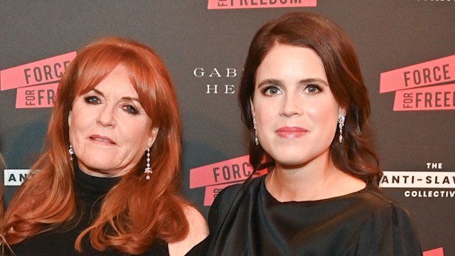 Sarah Ferguson and Princess Eugenie in black dresses