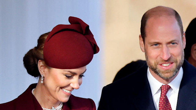 Kate Middleton, the Princess of Wales and Prince William, Prince of Wales attend the Ceremonial Welcome, at Horse Guards Parade, for the The Amir of the State of Qatar on day one of his State Visit to the United Kingdom on December 3, 2024 in London, England. 
