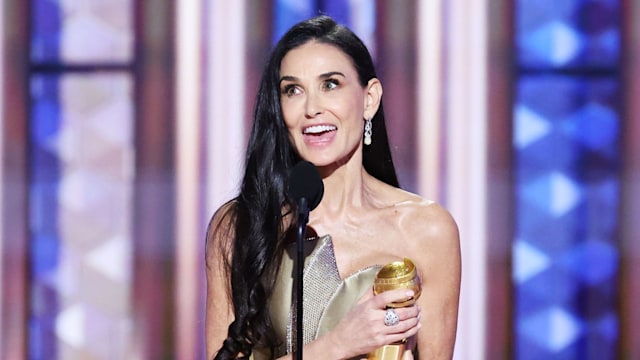 Demi Moore wins Best Performance by a Female Actor in a Motion Picture  Musical or Comedy during the 82nd Annual Golden Globes held at The Beverly Hilton on January 05, 2025 in Beverly Hills, California