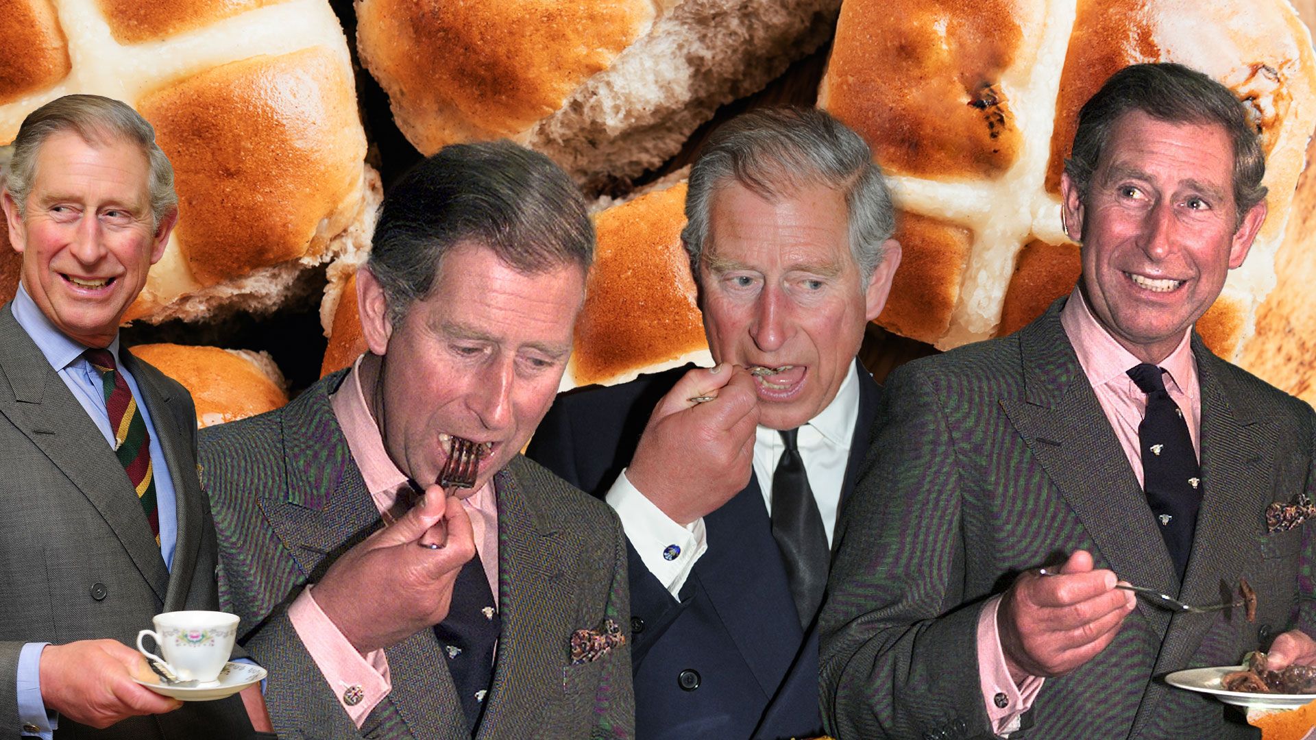 The King eating hot cross buns