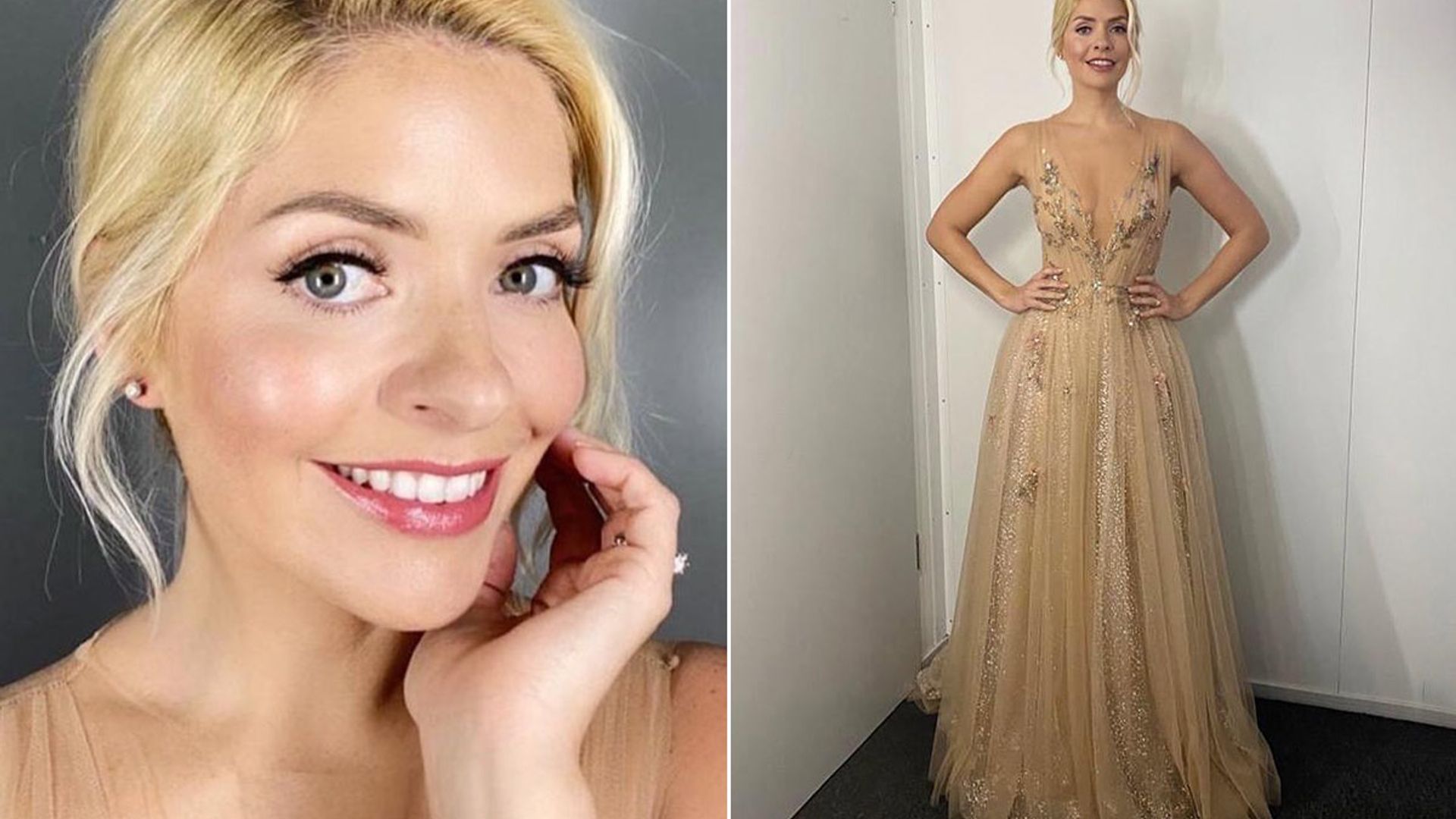 Holly Willoughby Turns Heads In A Sheer Gold Bridal Gown On Dancing On Ice Hello 