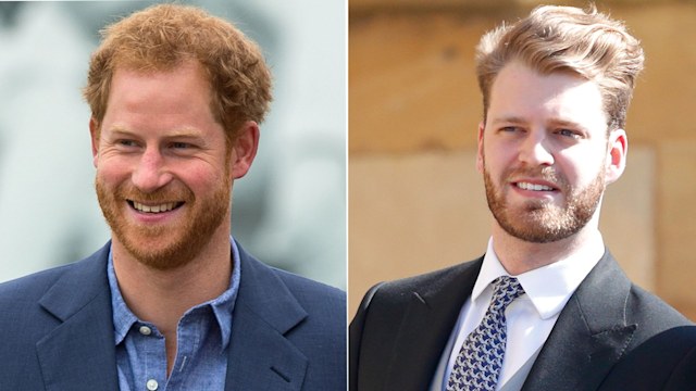 A split image of Prince Harry and Viscount Louis