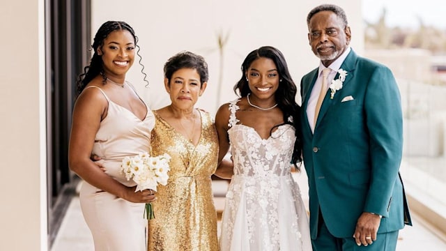 Adria, on the left, with bride Simone and their parents