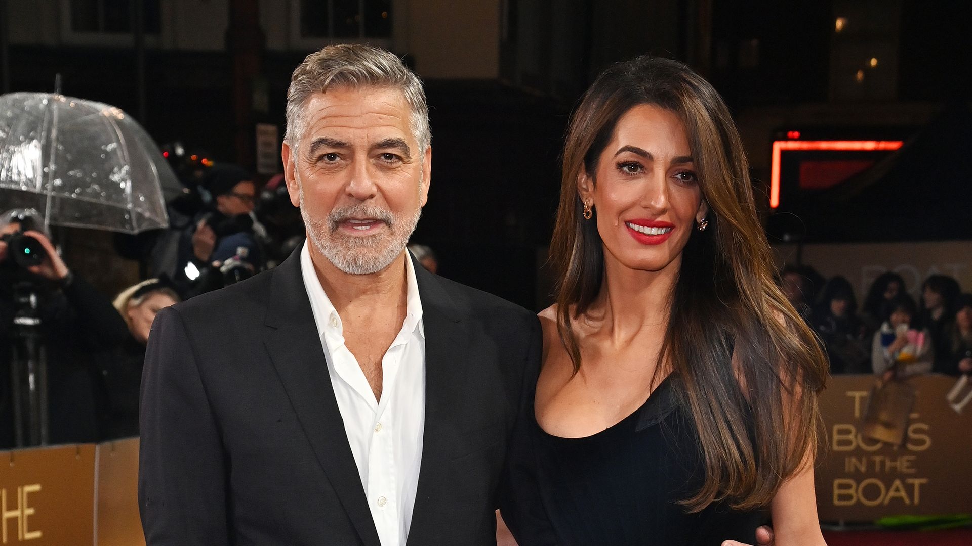 George and Amal Clooney at The Boys in the Boat premiere