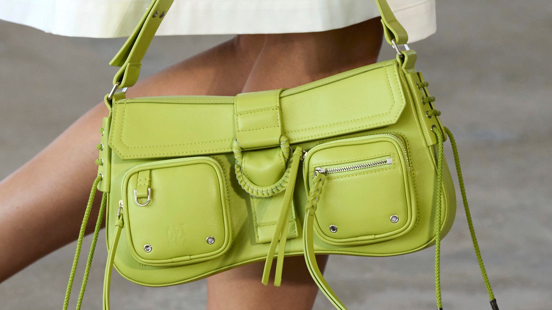 Lime green multi-pocked utility bag 