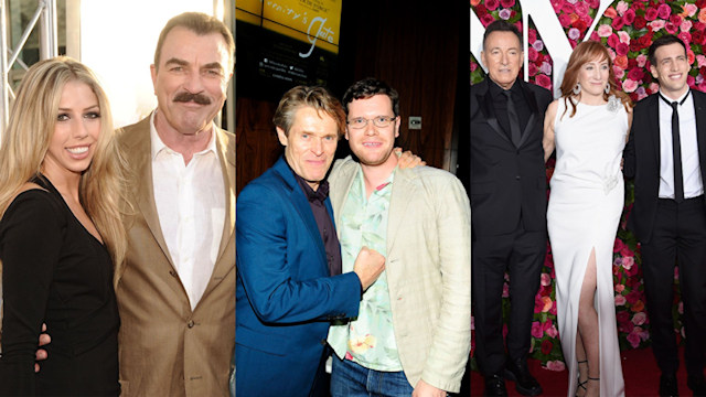 Celebrities with their children L to R: Tom Selleck with daugher Hannah, Willem Dafoe with Jack, and Bruce Springsteen and Patti Scialfo with son Sam