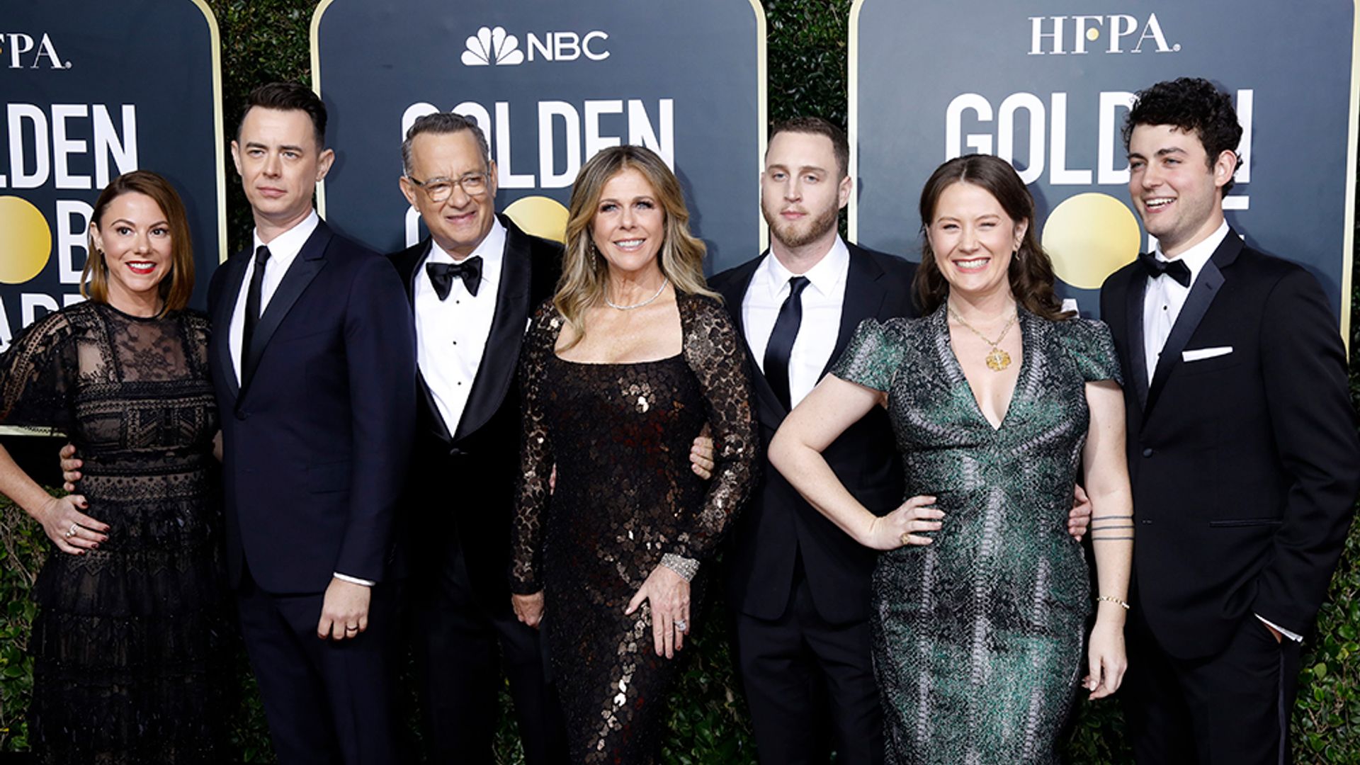 Tom Hanks with his four children, wife Rita Wilson and daughter-in-law Samantha Bryant at the Golden Globes