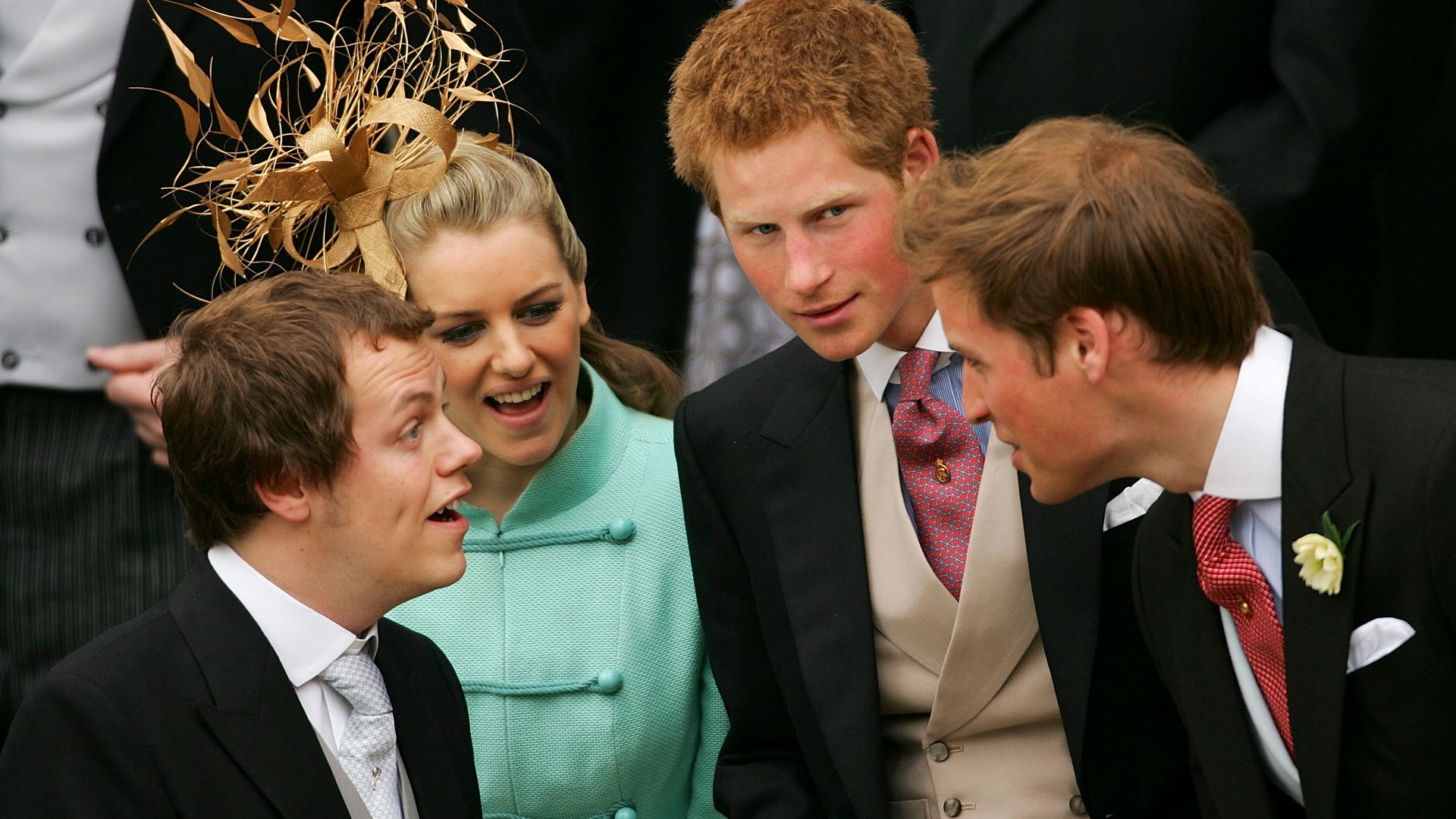 Tom Parker Bowles, Laura Parker Bowles, Prince Harry and Prince William in wedding attire