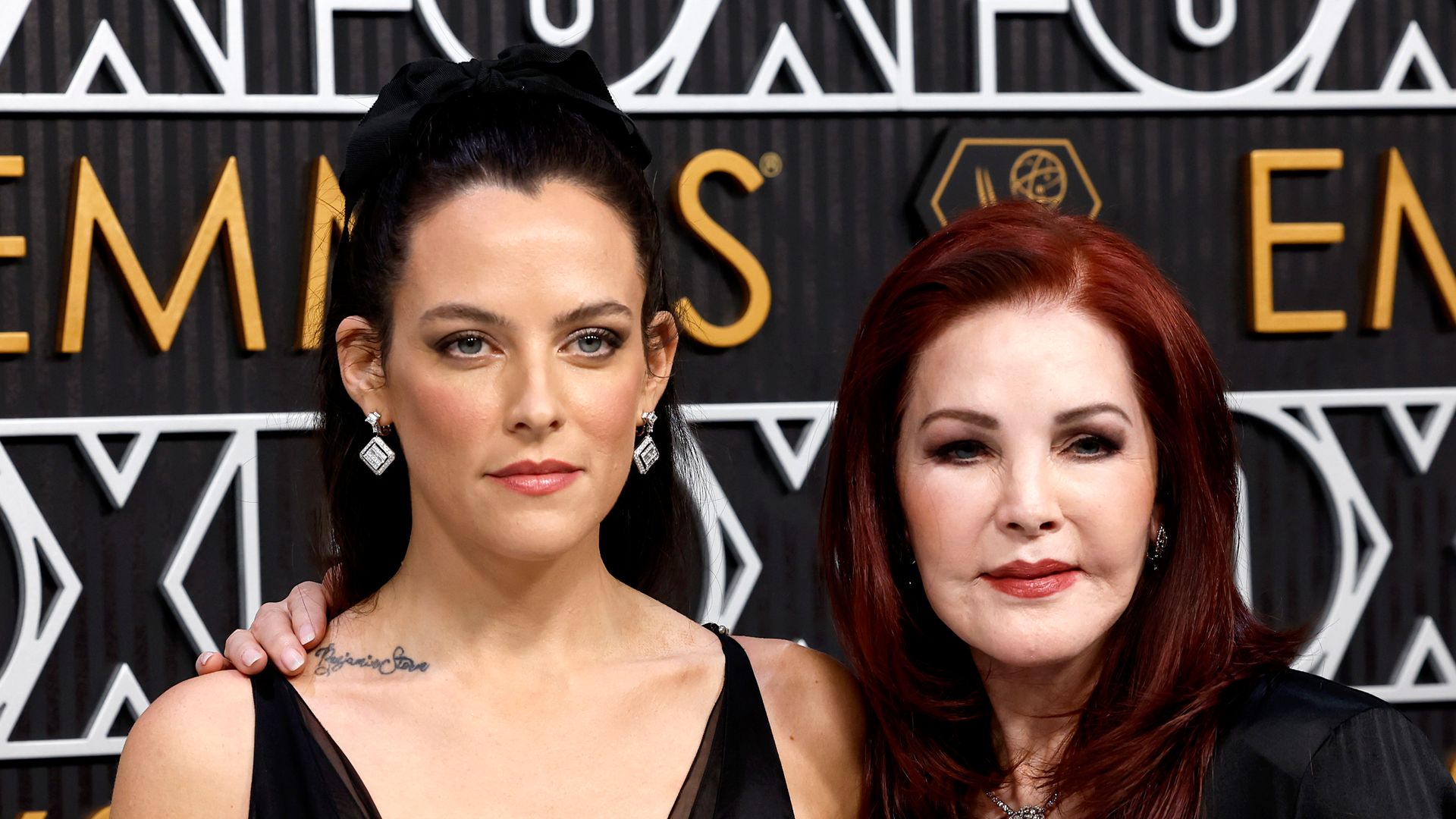 Riley Keough and Priscilla Presley attend the 75th Primetime Emmy Awards at Peacock Theater on January 15, 2024 in Los Angeles, California.