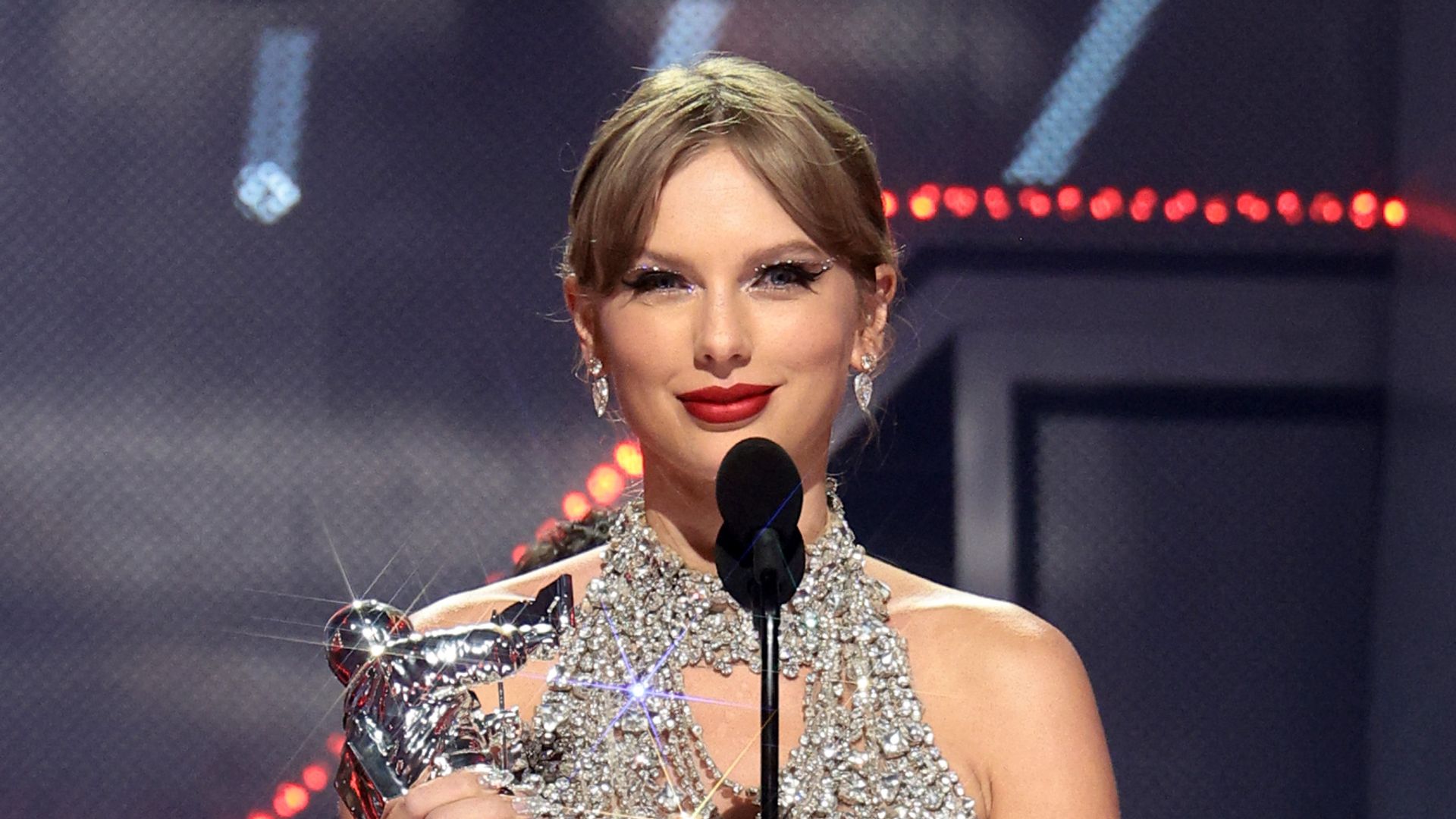 Taylor Swift accepts the Video of the Year award onstage at the 2022 MTV VMAs at Prudential Center on August 28, 2022 in Newark, New Jersey