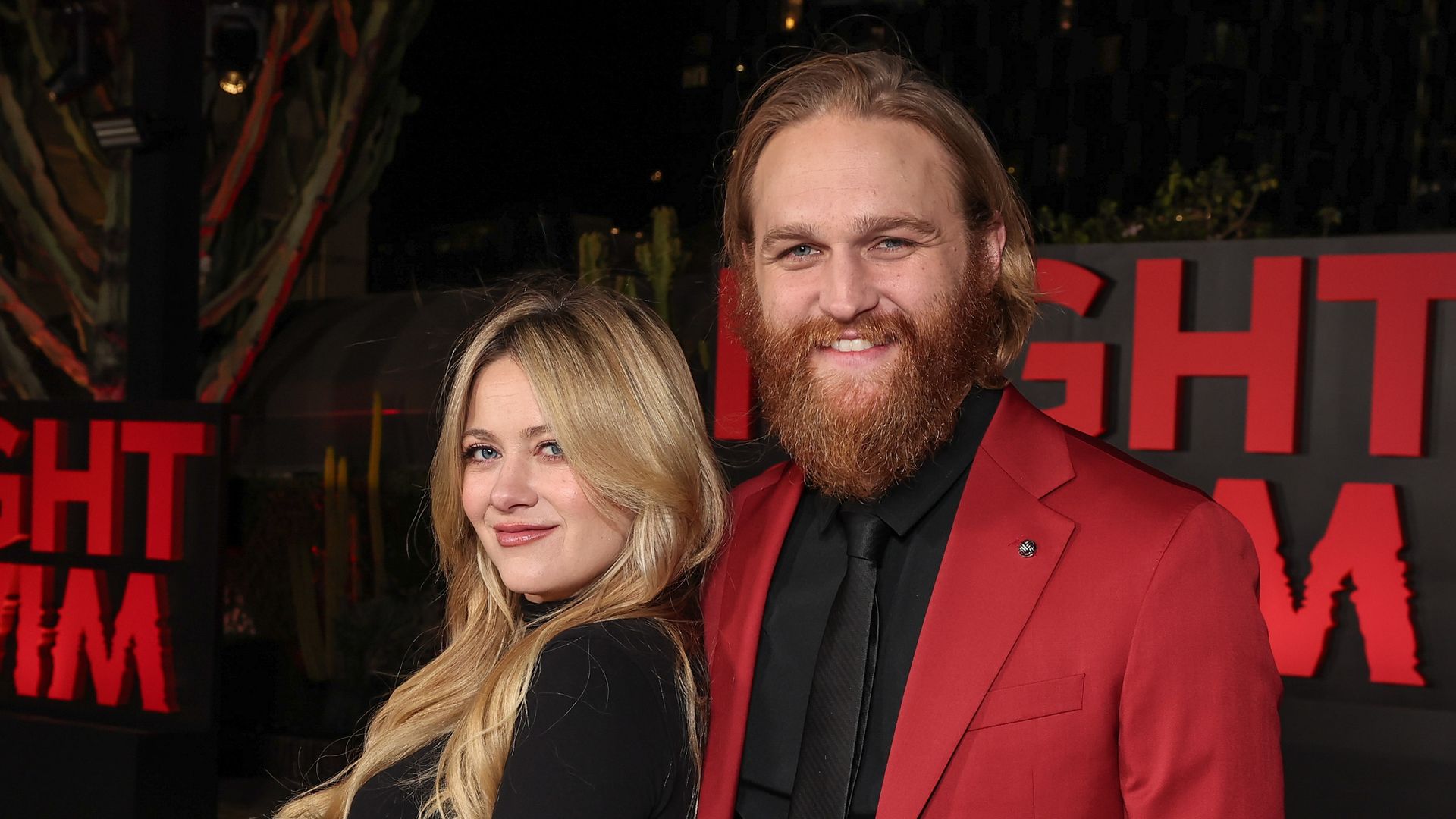 Meredith Hagner and Wyatt Russell at the premiere of "Night Swim" held at Hotel Figueroa on January 3, 2024 in Los Angeles, California.