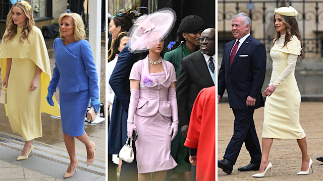 Jill Biden, Katy Perry and Queen Rania arriving at the coronation