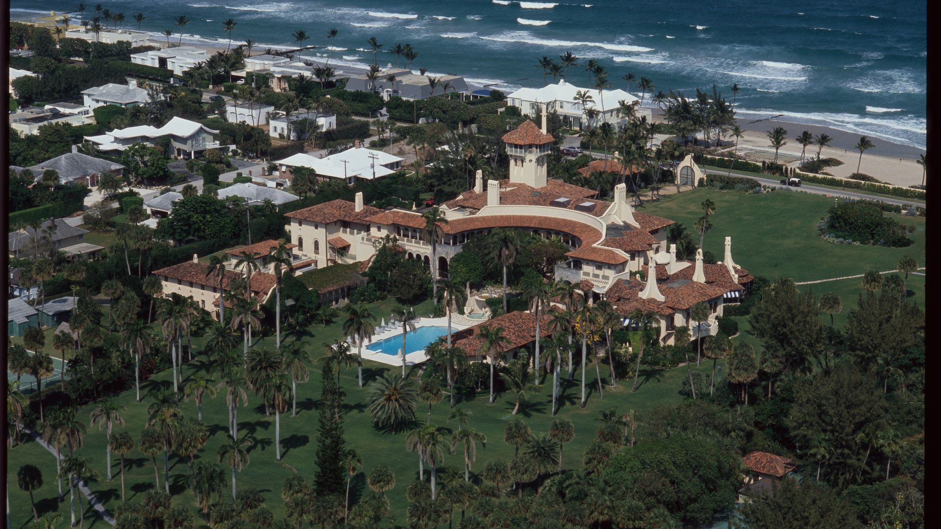 The Mar-a-Lago Estate, owned by Donald Trump, lies at the water's edge in Palm Beach, Florida. The mansion was built by Marjorie Merriweather Post in the 1920s.