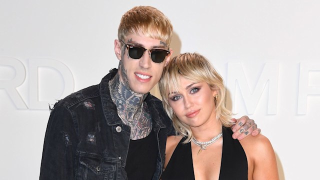 Trace Cyrus and Miley Cyrus arrives at the Tom Ford AW20 Show at Milk Studios on February 07, 2020 in Hollywood, California