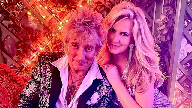 Penny Lancaster with husband Rod Stewart at a party