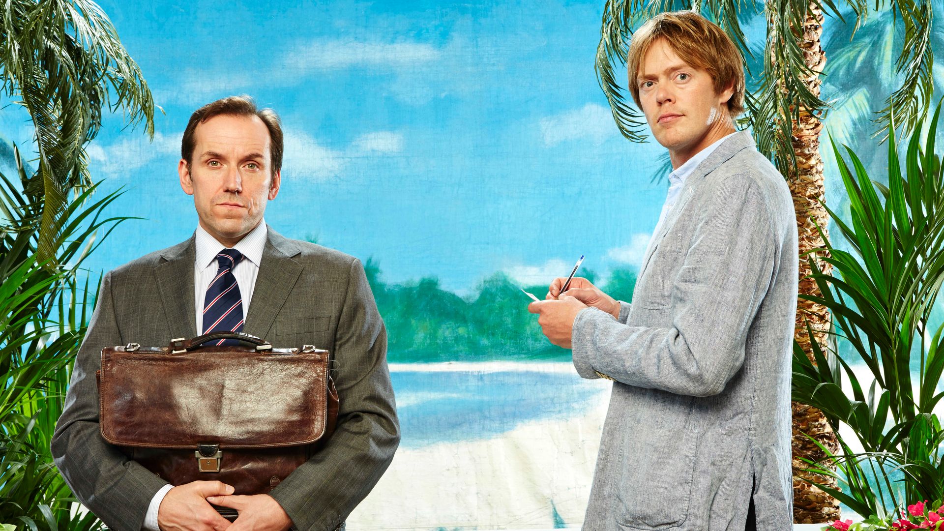 Death In Paradise actors Ben Miller and Kris Marshall, October 11, 2013