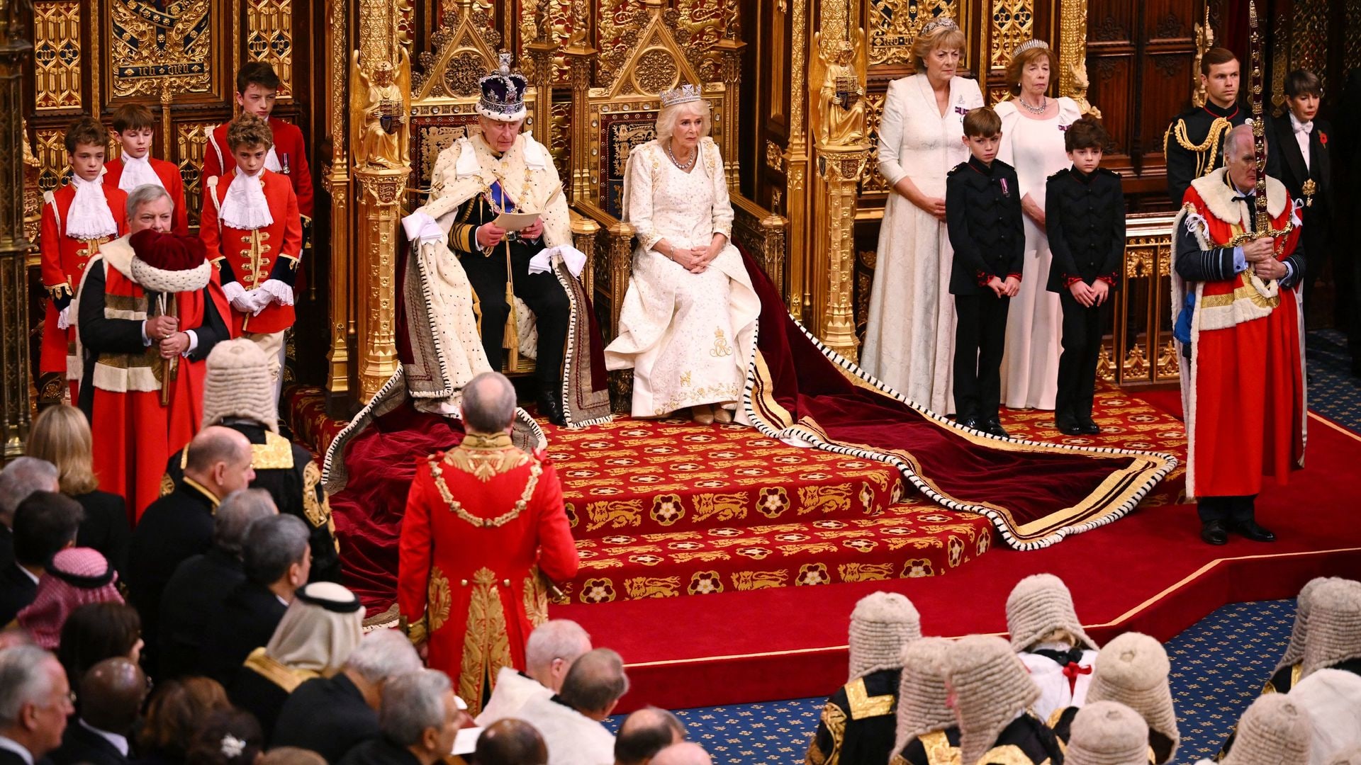 king charles on throne in westminster 