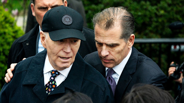 President Joe Biden and his son Hunter Biden during the 2024 White House Easter Egg Roll on the South Lawn of the White House, Monday, April 1, 2024.