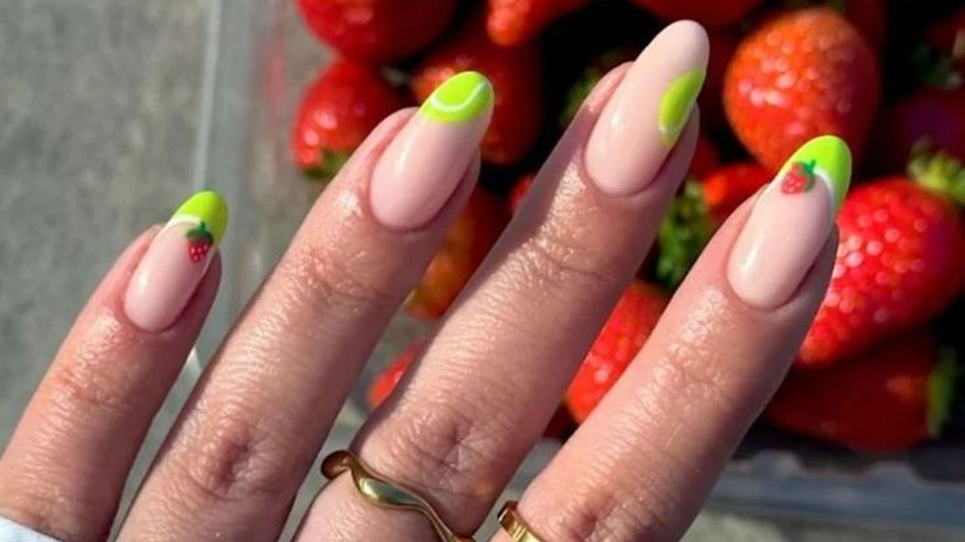 wimbledon nails strawberries and green dots 