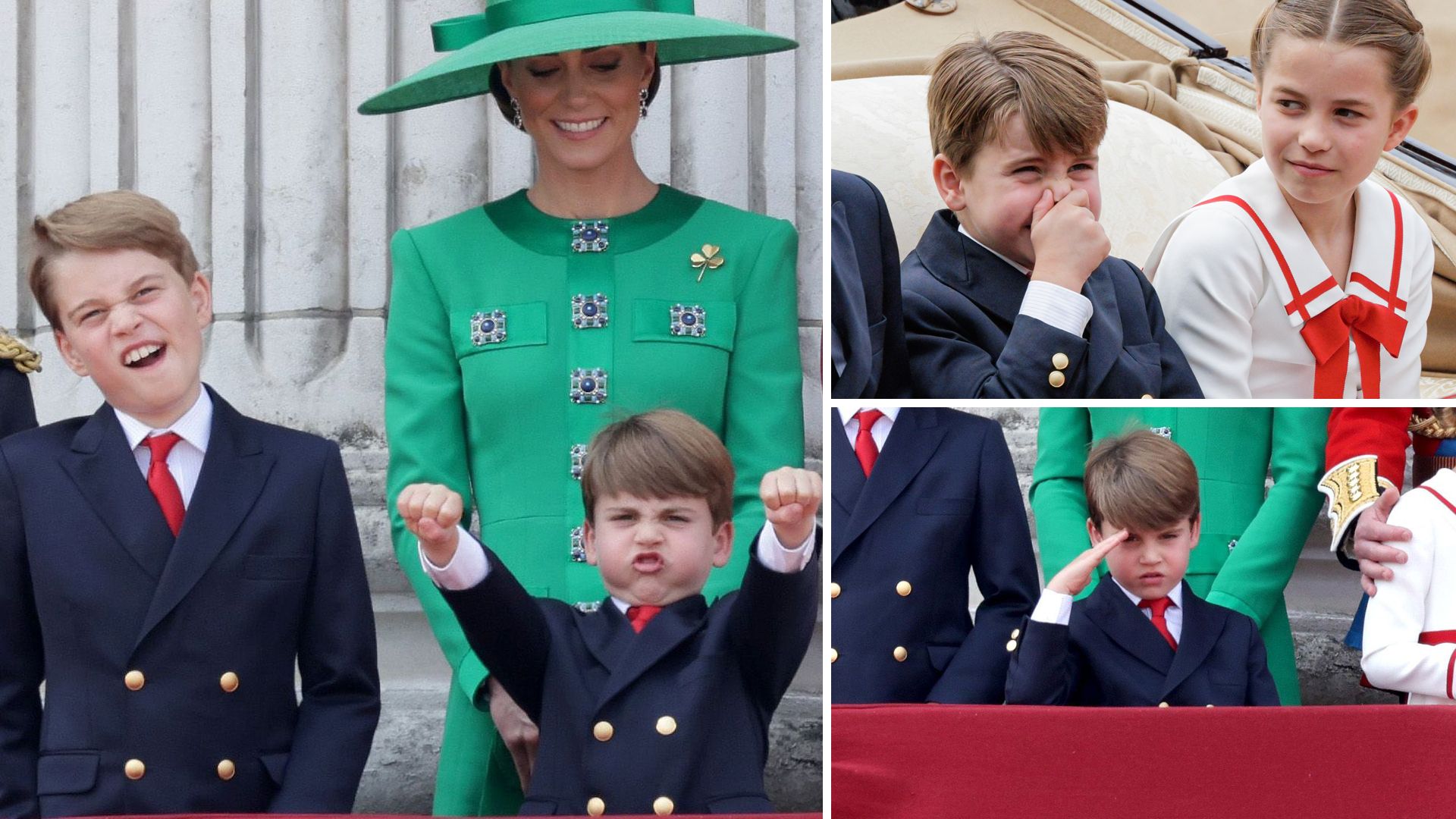 Prince Louis being cheeky and pulling faces with Prince George and Princess Charlotte at Trooping the Colour