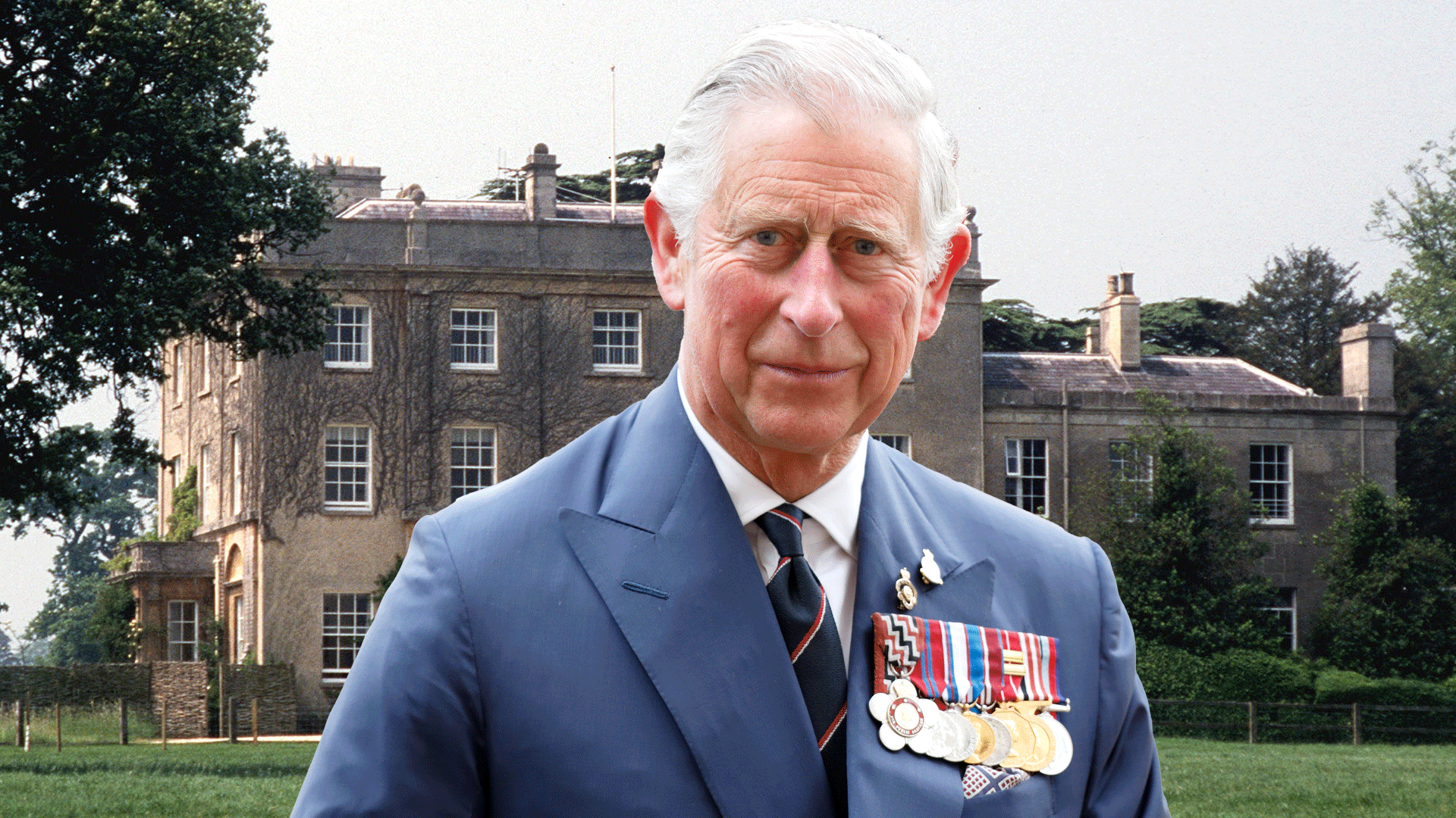 King Charles photoshopped over highgrove house