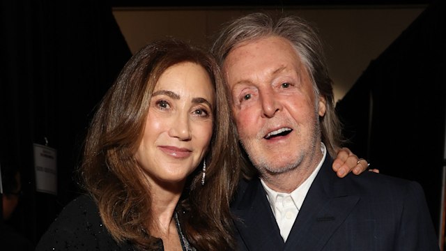 Nancy Shevell and Paul McCartney pose together