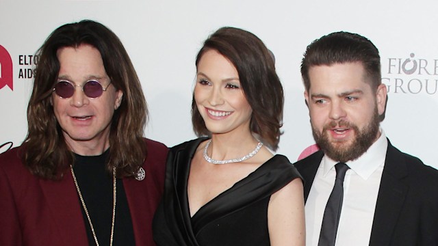 Ozzy Osbourne, Lisa Osbourne, Jack Osbourne and Sharon Osbourne arrive at the 23rd Annual Elton John AIDS Foundation Academy Awards viewing party in 2016