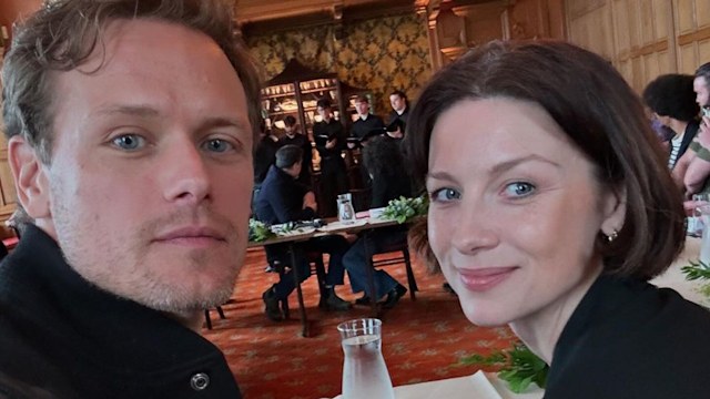 Outlander stars Sam Heughan and Caitriona Balfe during their final table reading 