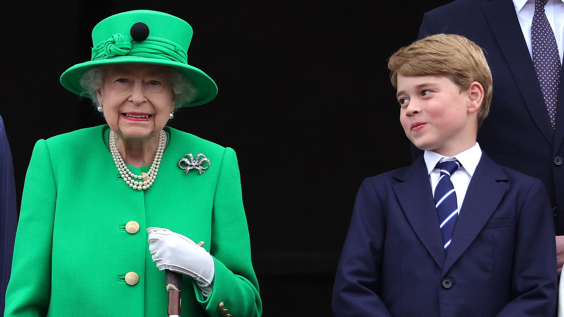 Prince George and Queen Elizabeth on the balcony of Buckingham Palace