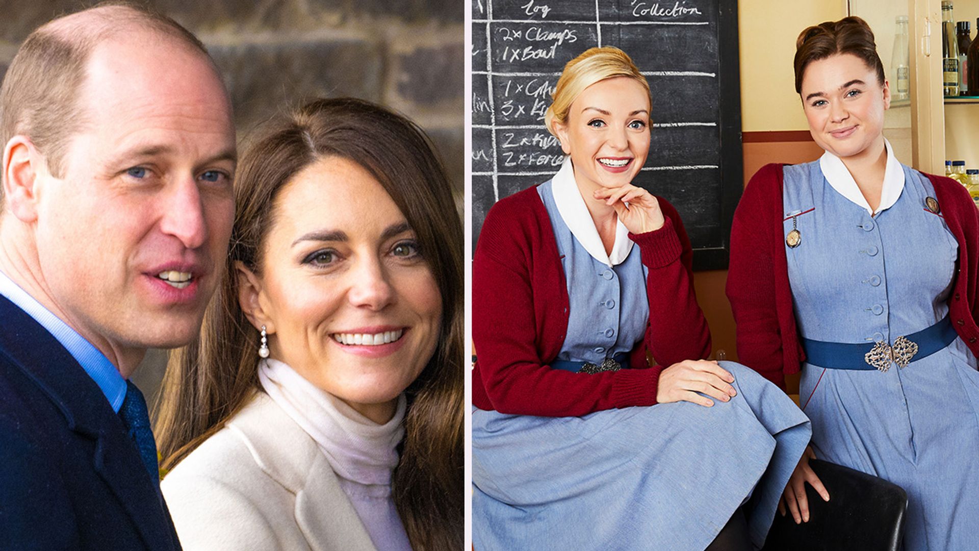 Prince William, Princess Kate and Call the Midwife cast split image