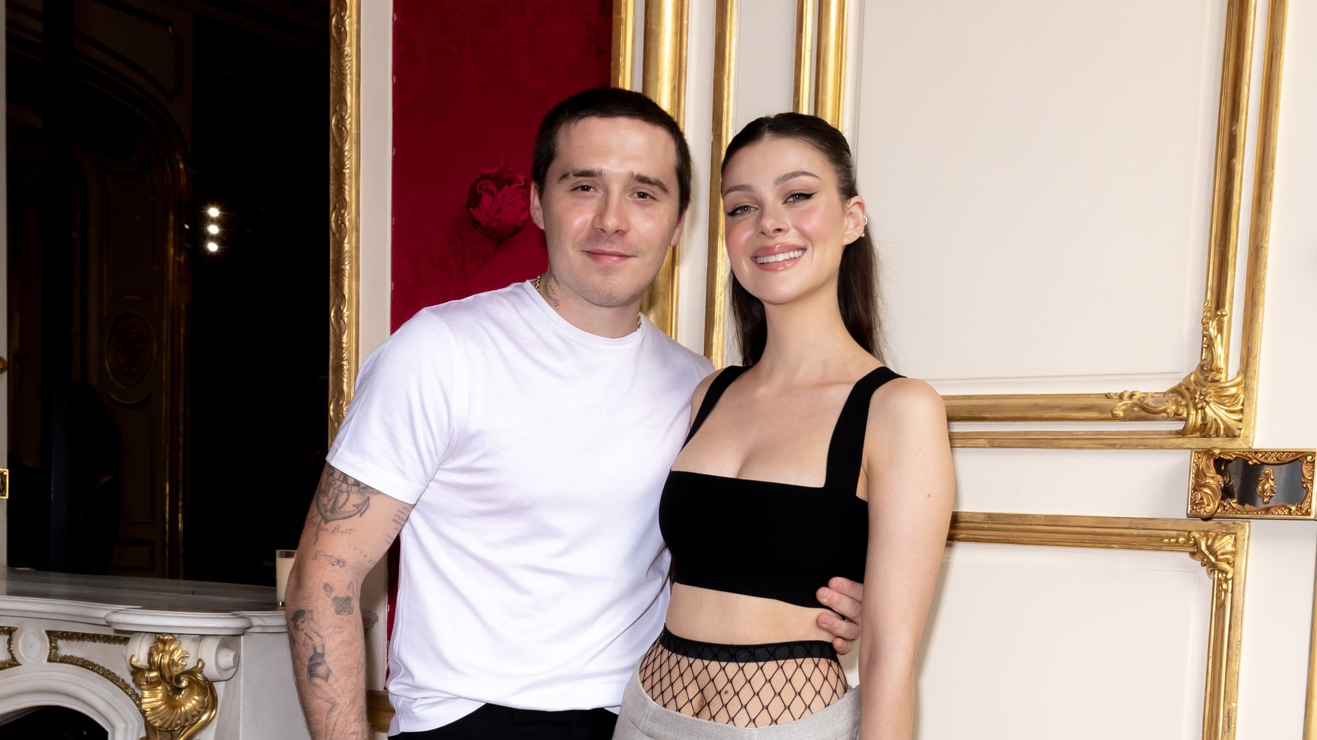 Brooklyn Beckham and Nicola Peltz at Victoria Beckham Ready To Wear Spring 2024 on September 29, 2023 in Paris, France. (Photo by Francois Goize/WWD via Getty Images)