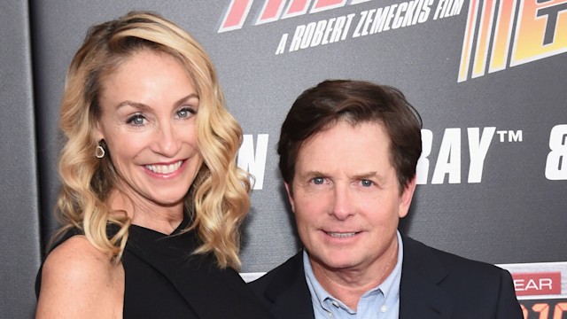 Tracy Pollan and Michael J. Fox attend the Back to the Future reunion with fans in celebration of the Back to the Future 30th Anniversary Trilogy on Blu-ray and DVD on October 21, 2015 at AMC Loews Lincoln Square 13 in New York City.