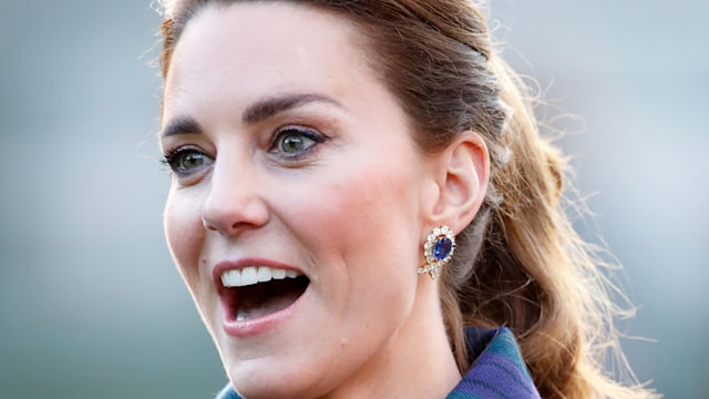 Kate Middleton looks surprised at a cinema screening of Disney's 'Cruella' for Scottish NHS workers at The Palace of Holyroodhouse on May 26, 2021 in Edinburgh, Scotland. 