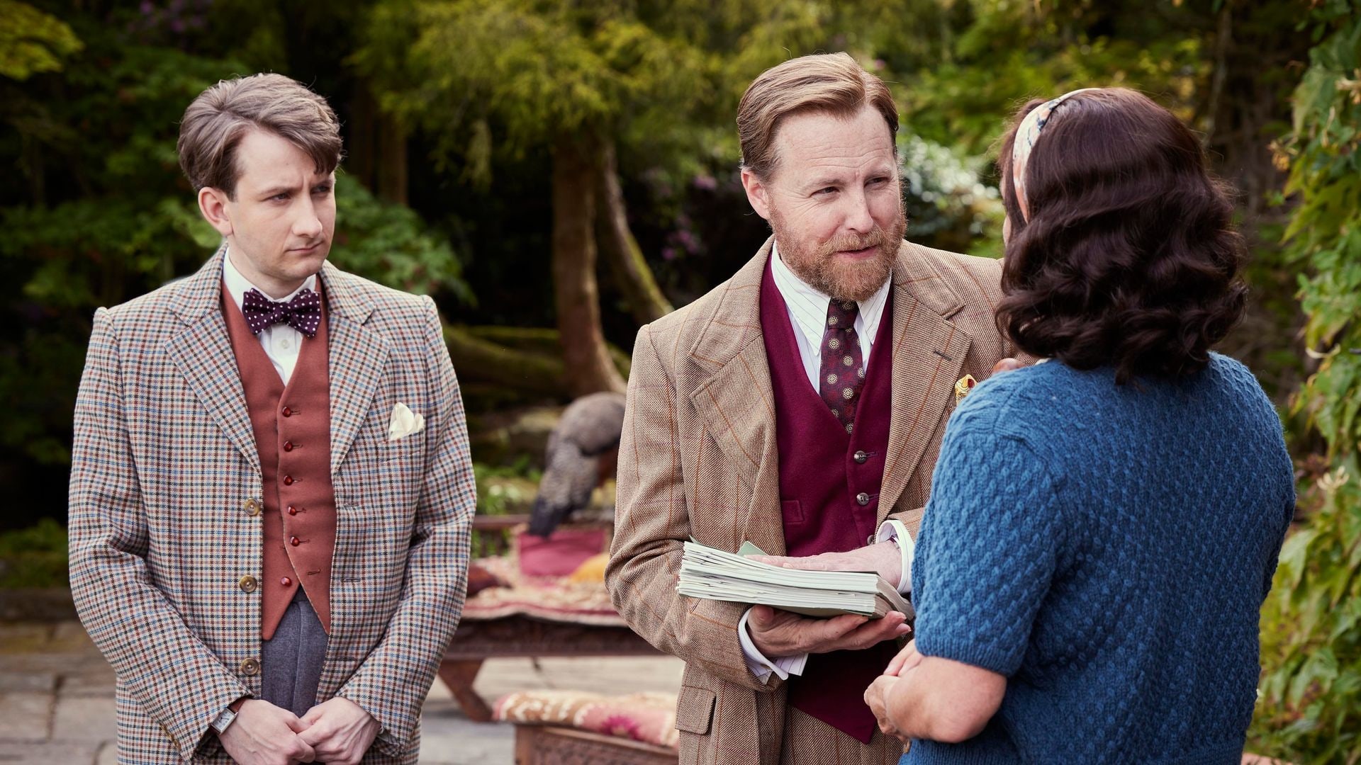 James Anthony-Rose, Samuel West and Juliet Aubrey as Miss Grantley in Series 5 of All Creatures Great and Small